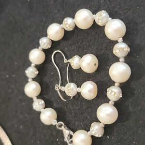 Pearl and Rhinestone Bracelet and Earring Set.